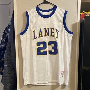 MICHAEL JORDAN Laney 23 White Basketball Jersey with Royal Blue & Gold Trim
